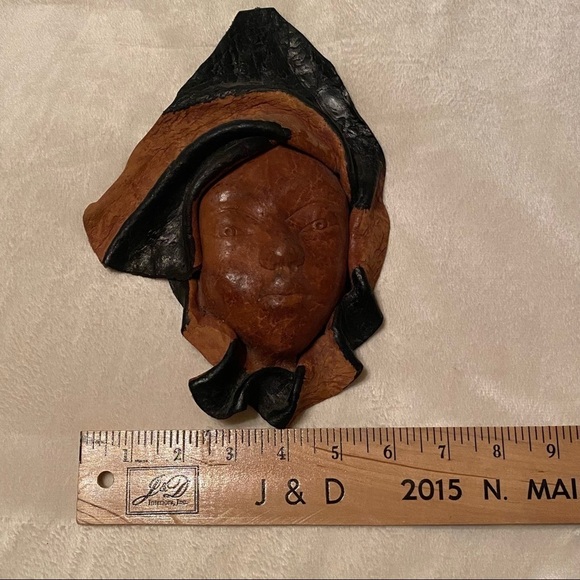 Leather Mask Face Vintage African Tribal Decorative Wall Hanging Art Set of 2 - Picture 8 of 12